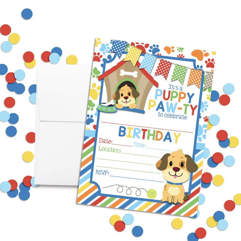 Amanda Creation Dog House Puppy Dog Themed Birthday Party Invitations for Boys, 20 5x7 Fill In Cards with Twenty White Envelopes by AmandaCreation - Image 2